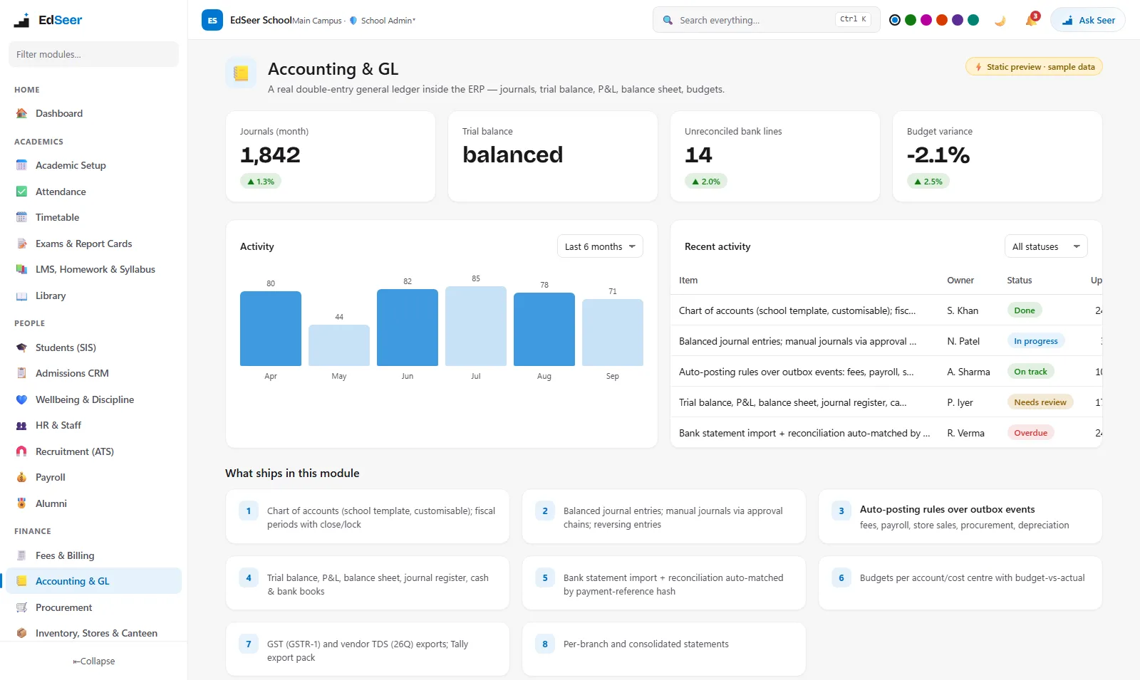 EdSeer built-in double-entry general ledger - static preview