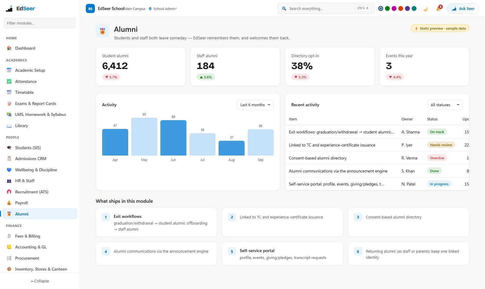 EdSeer alumni registry and engagement - static preview