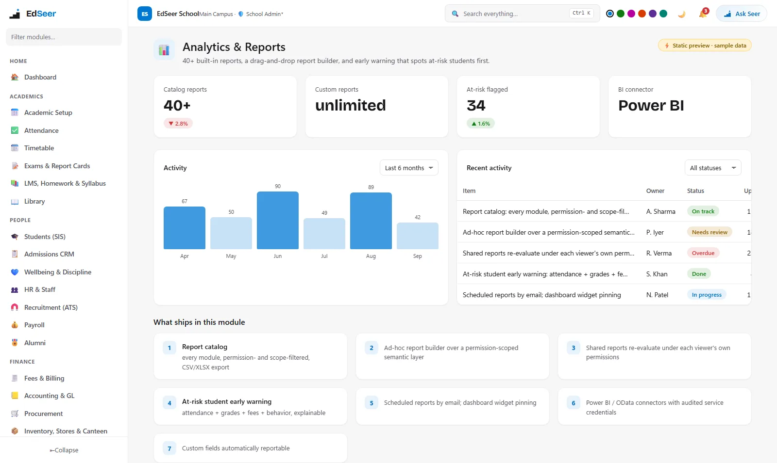 EdSeer report catalogue and analytics - static preview