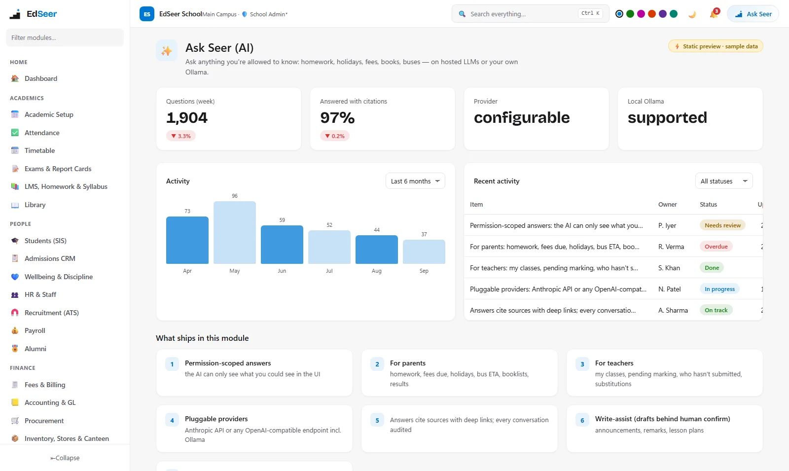 Ask Seer AI assistant answering within each user's permissions - static preview