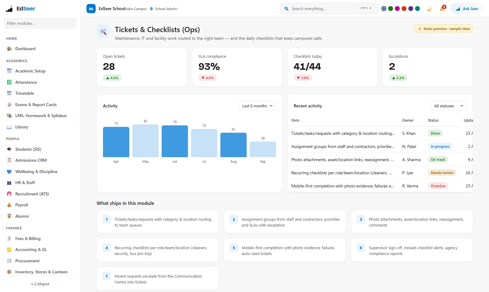 EdSeer campus operations - maintenance, assets and facilities - static preview
