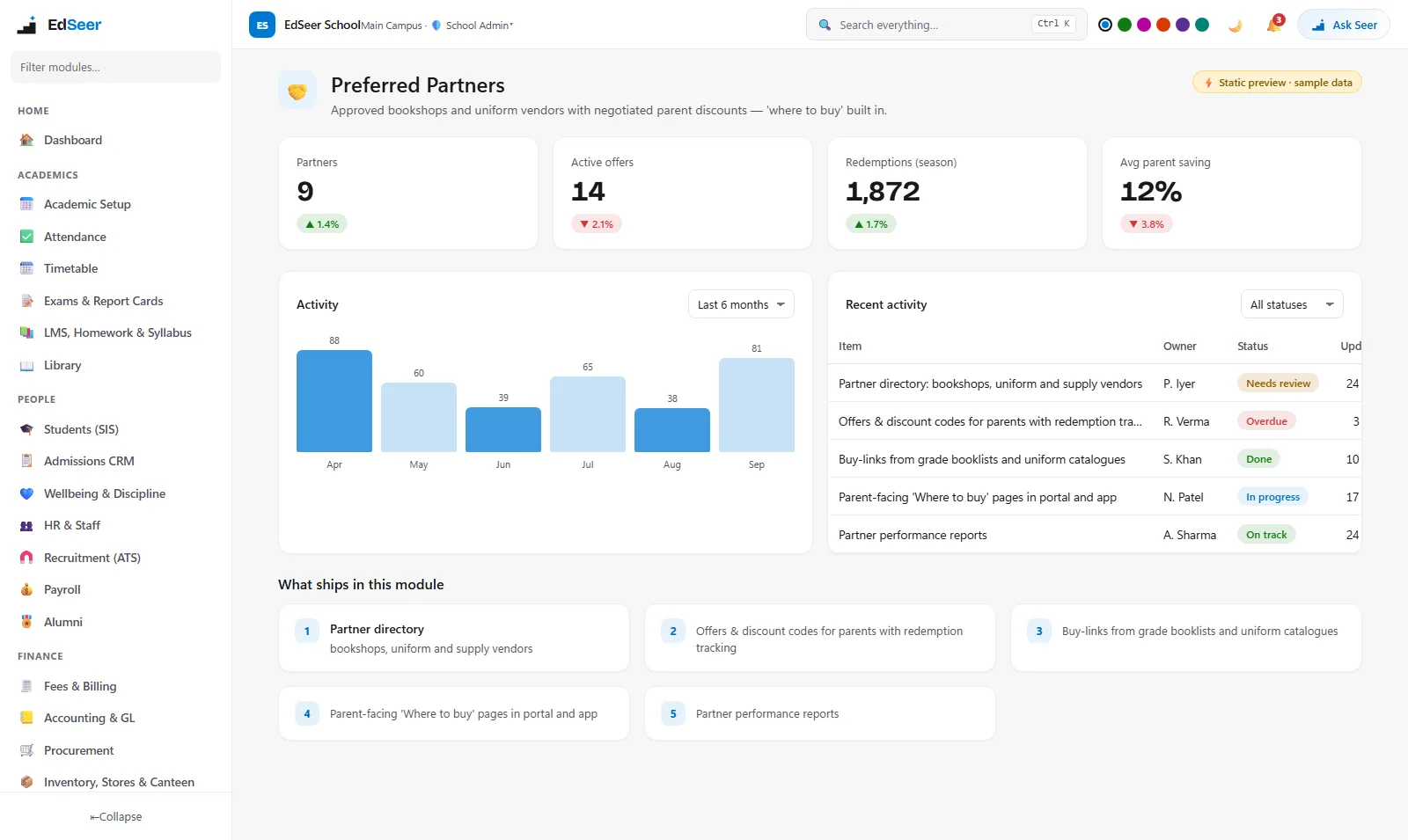 EdSeer preferred partner vendors with parent discounts and booklist buy-links - static preview