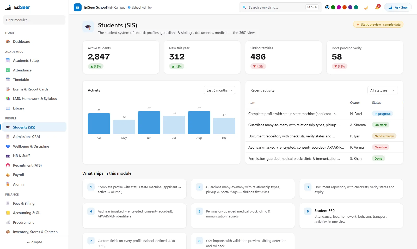 EdSeer student information system with student 360 view - static preview