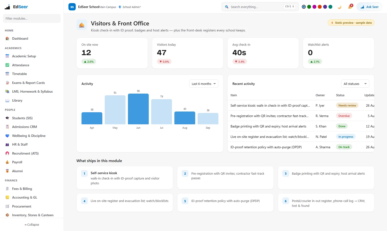 EdSeer visitor management and gate log - static preview