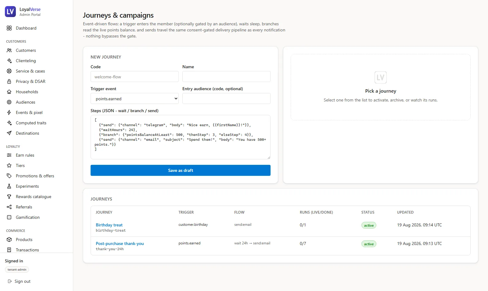 LoyalVerse journeys and campaigns for customer engagement