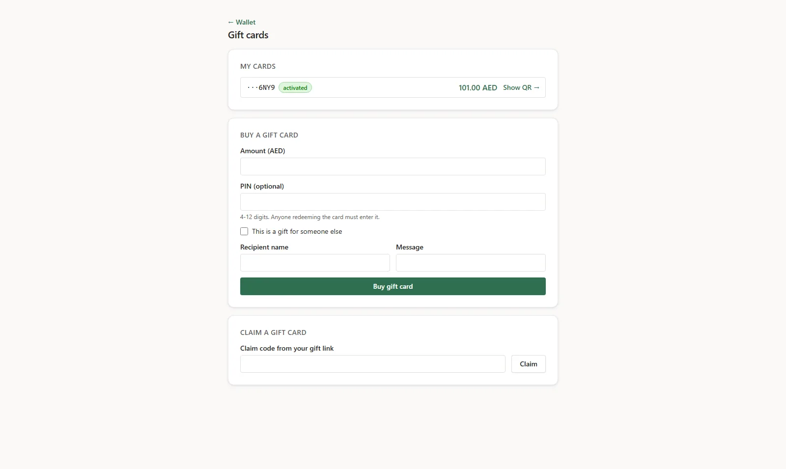LoyalVerse wallet gift cards with balances
