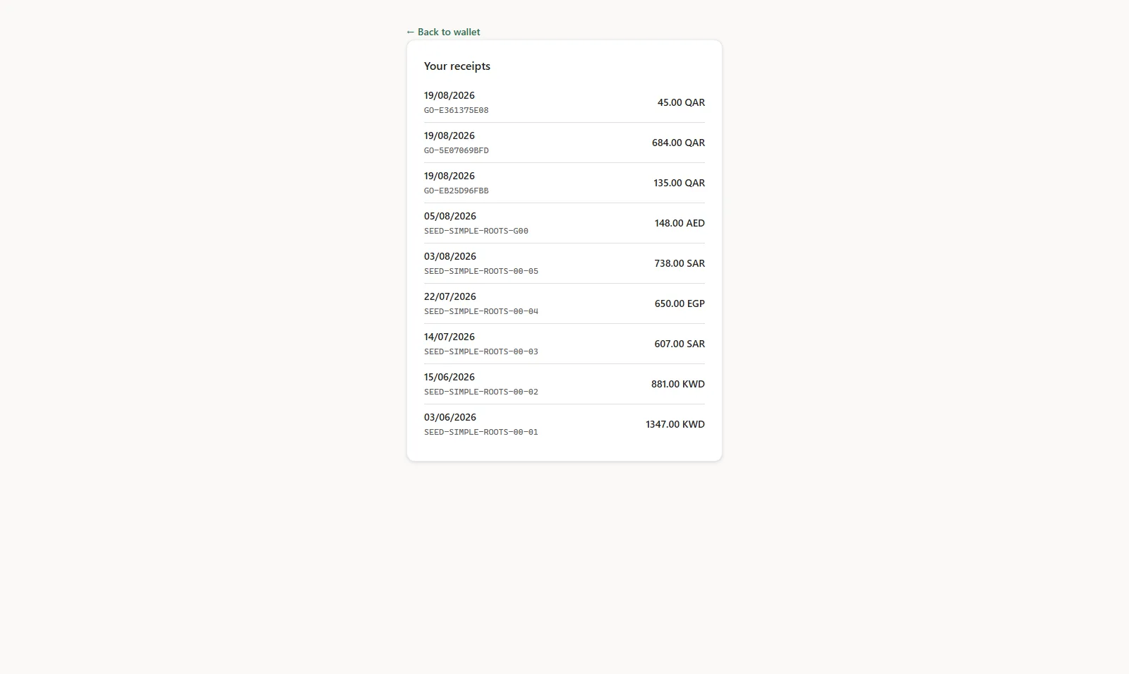 LoyalVerse wallet digital receipt book with QR-carrying invoices